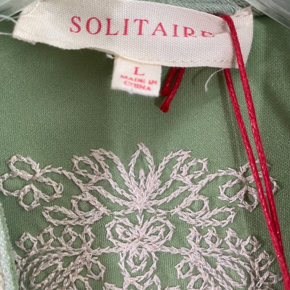 Solitaire Long Sleeve Open Duster Mint Green White Embroidery NWT Women's Size L - Picture 4 of 16
